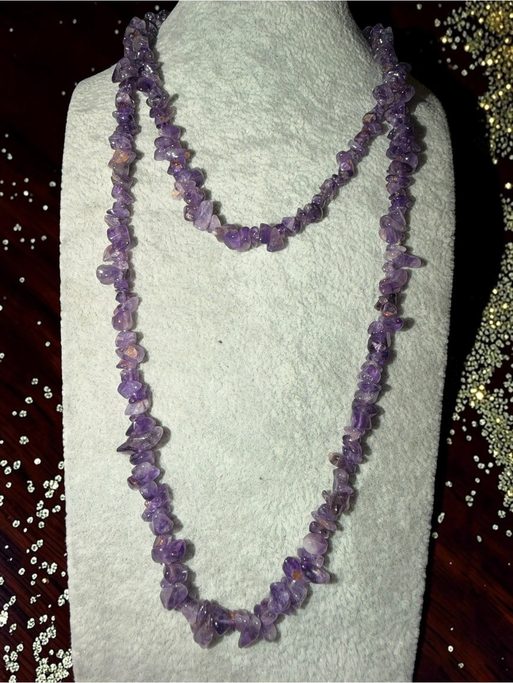 Purple Amethyst Stone Chip Long Layered Necklace - Picture 3 of 4